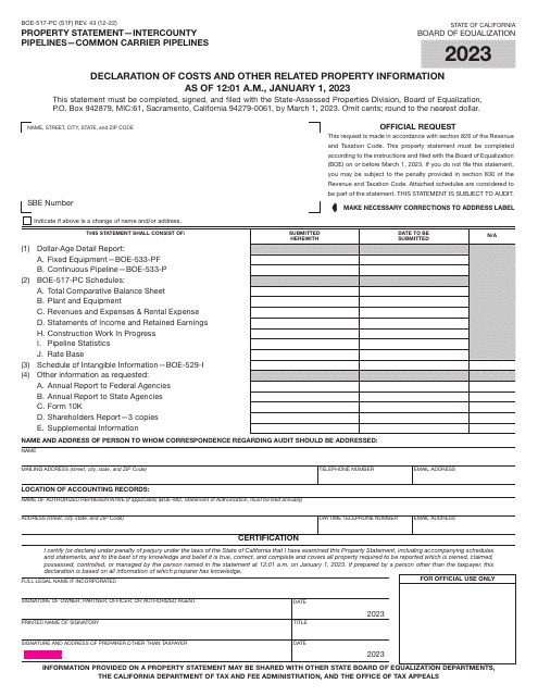 Form BOE-517-PC 2023 Printable Pdf