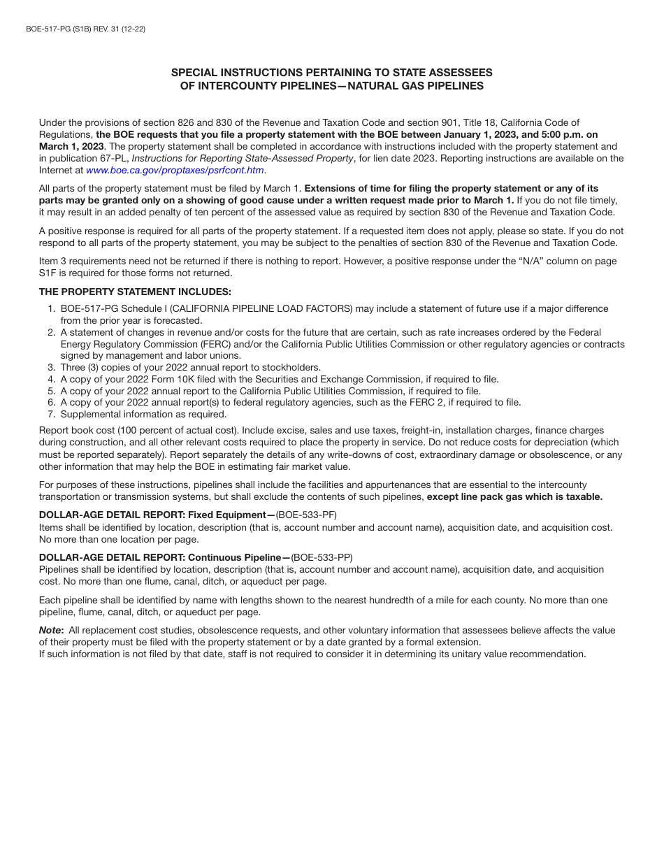 Form BOE-517-PG Property Statement - Intercounty Pipelines - Natural Gas Pipelines - California, Page 2