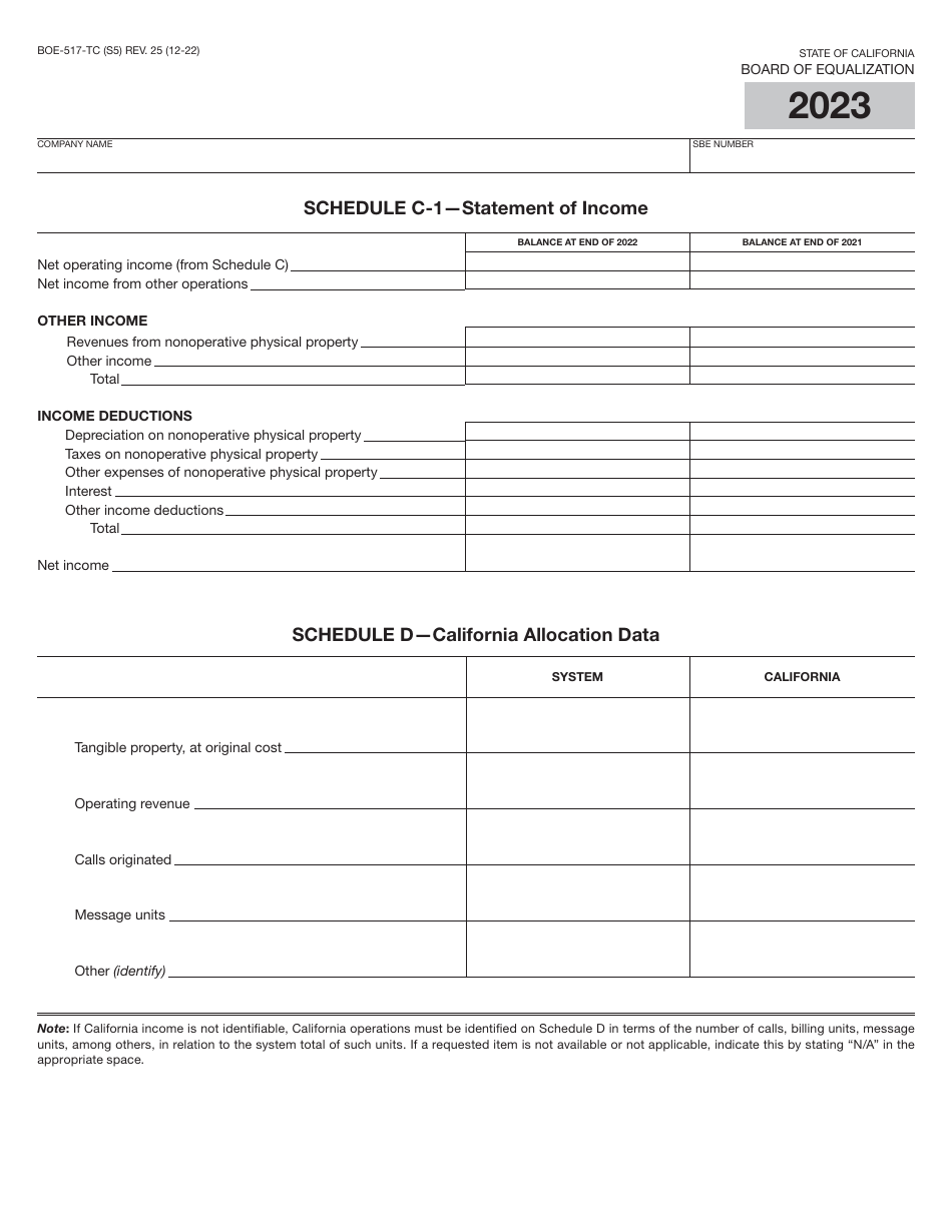 Form BOE-517-TC Property Statement - Telecommunications Carriers - California, Page 9