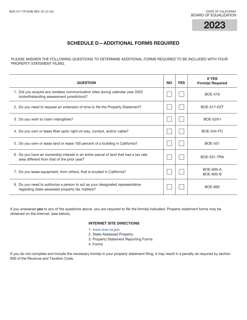 Form BOE-517-TR Property Statement - Telecommunications - Short Form - California, Page 8