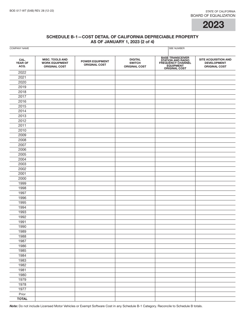 Form BOE-517-WT Property Statement - Wireless Telephone and Radio Common Carriers - California, Page 8