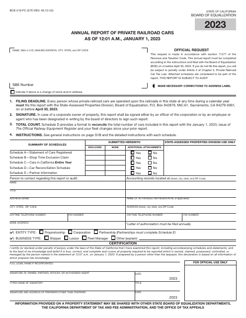 Form BOE-519-PC 2023 Printable Pdf