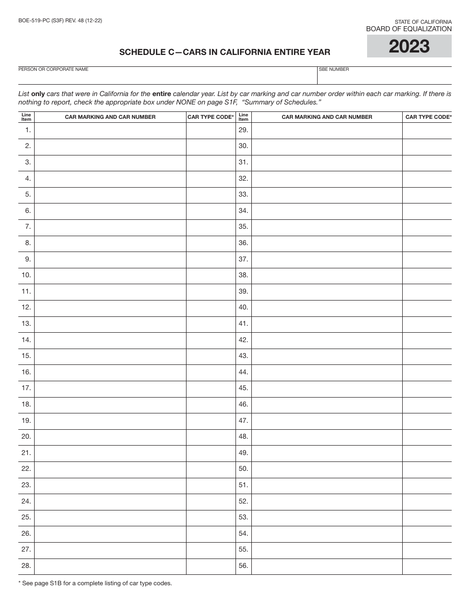 Form BOE-519-PC Annual Report of Private Railroad Cars - California, Page 5