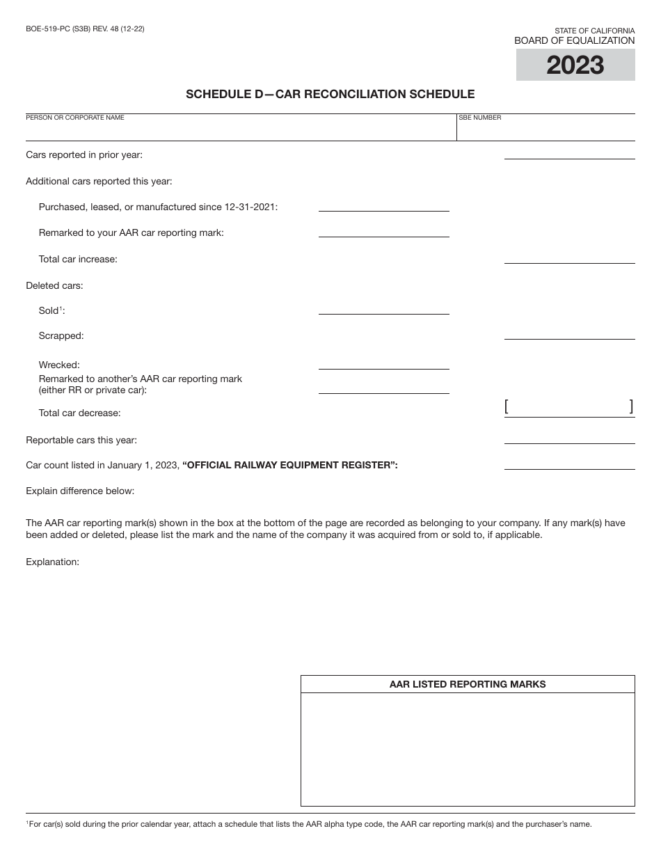 Form BOE-519-PC Annual Report of Private Railroad Cars - California, Page 6
