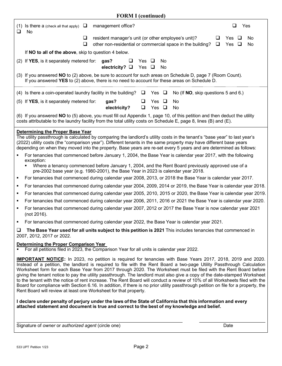 Form 1 (533) Utility Passthrough Petition - City and County of San Francisco, California, Page 3