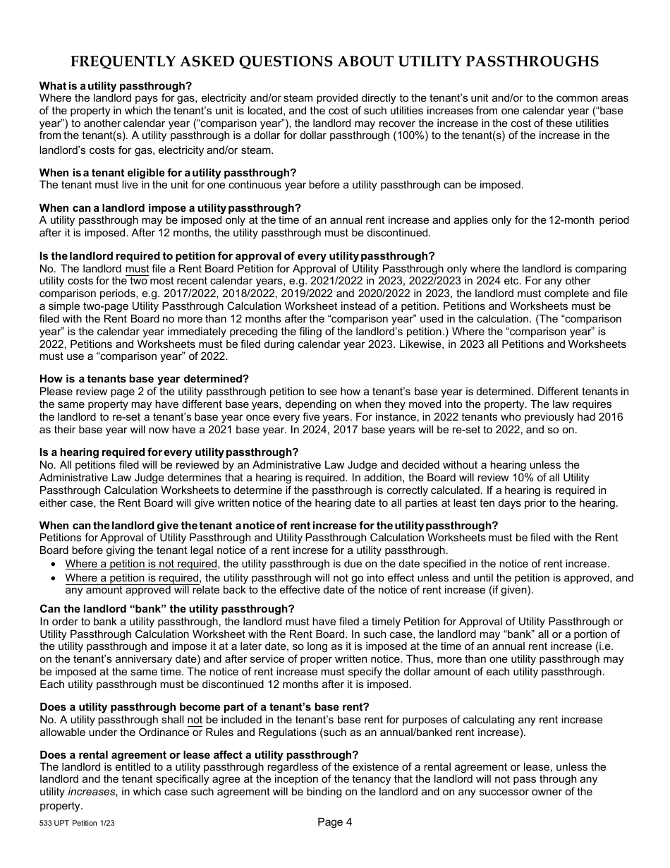 Form 1 (533) Utility Passthrough Petition - City and County of San Francisco, California, Page 5