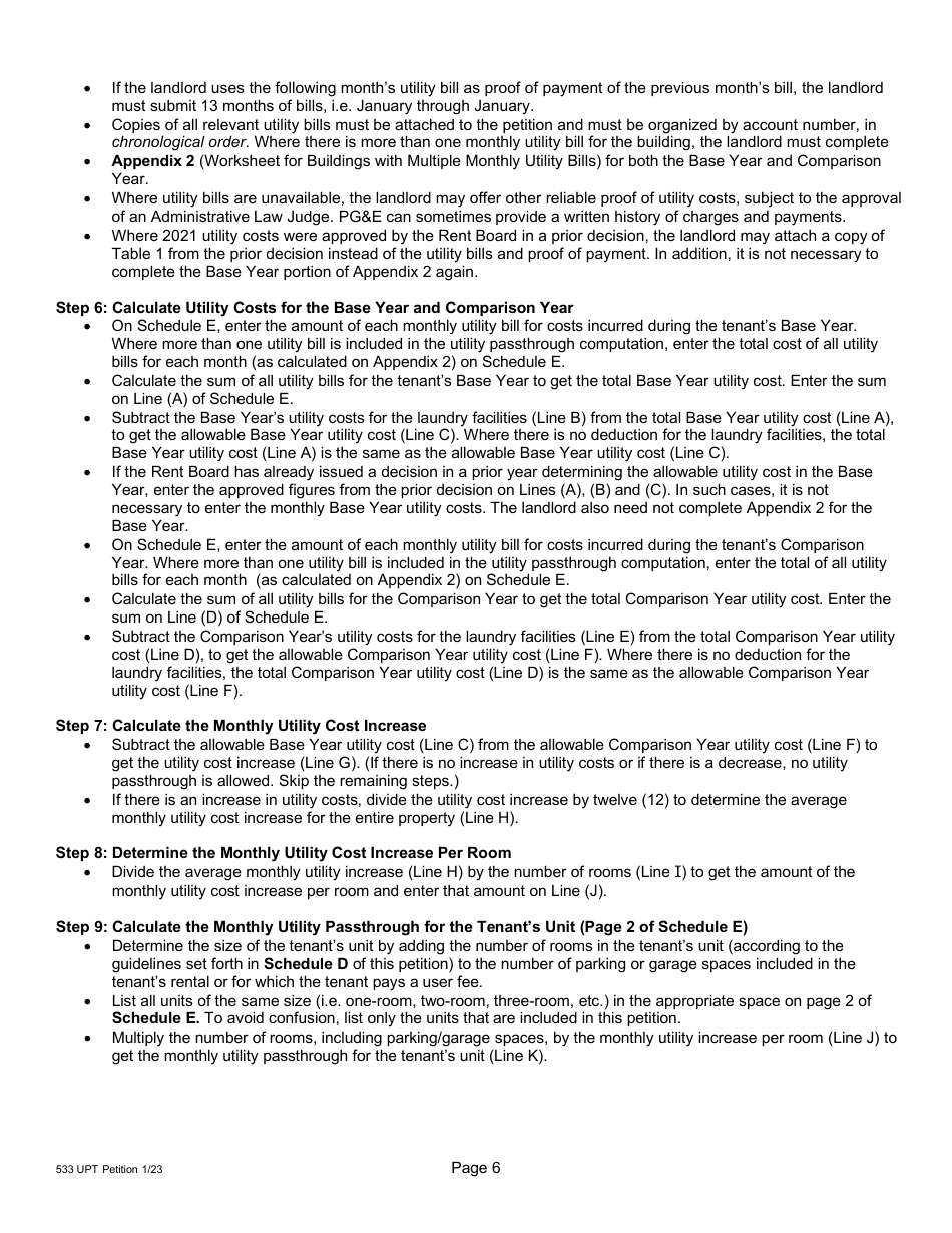 Form 1 (533) Utility Passthrough Petition - City and County of San Francisco, California, Page 7