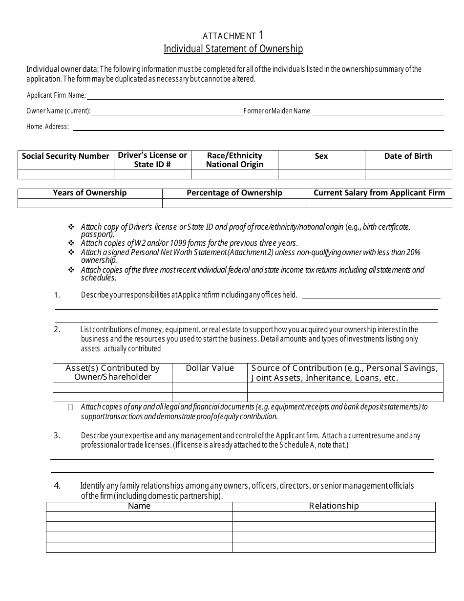 City Of Chicago Illinois Individual Statement Of Ownership Fill Out   Attachment 1 Individual Statement Of Ownership City Of Chicago Illinois Print Big 