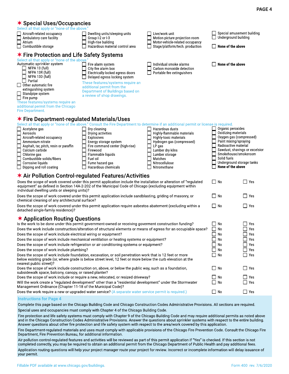 Form 400 Building Permit Application - City of Chicago, Illinois, Page 6