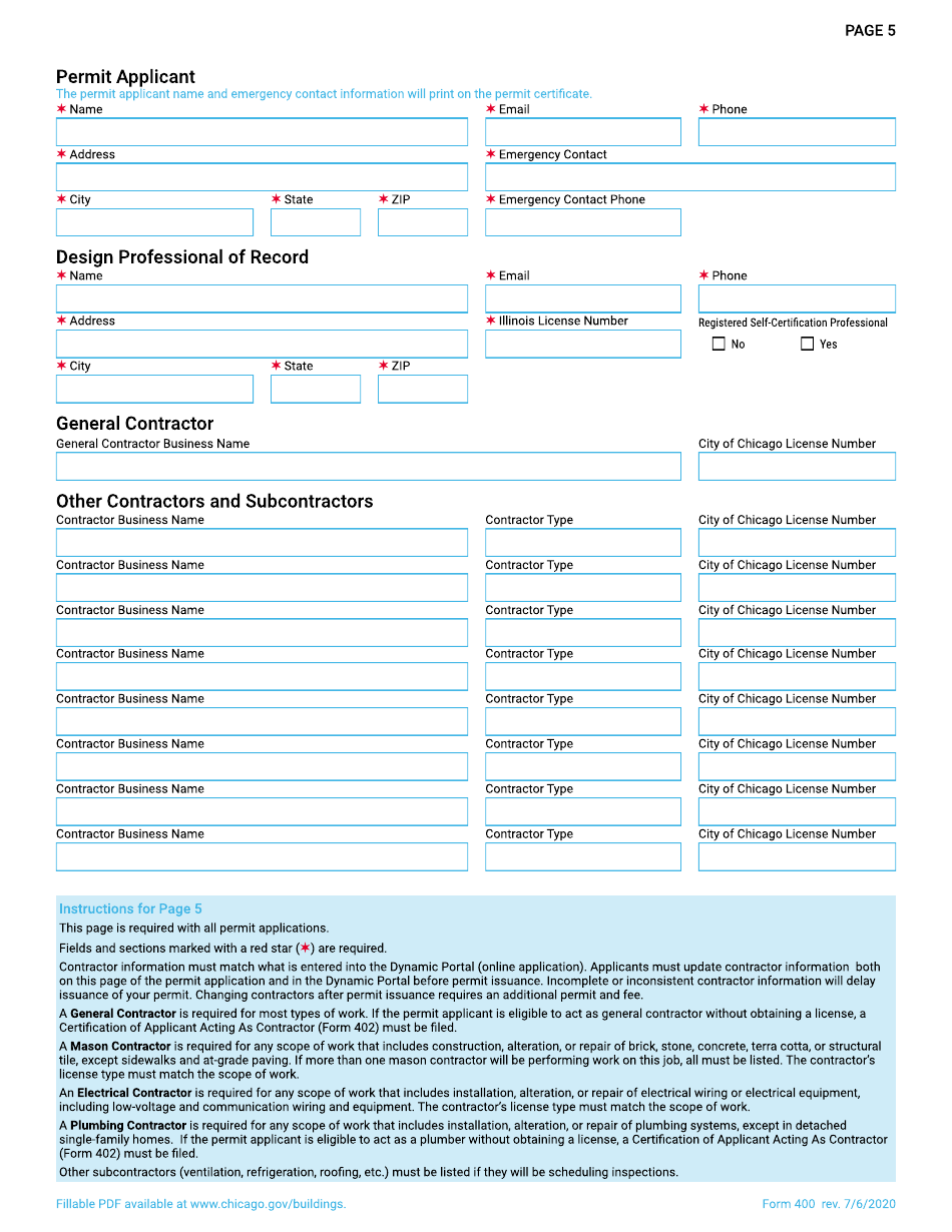 Form 400 Building Permit Application - City of Chicago, Illinois, Page 7