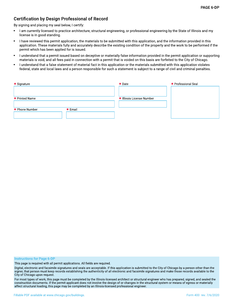 Form 400 Building Permit Application - City of Chicago, Illinois, Page 9