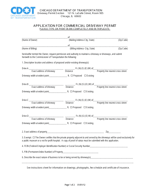 Application for Commercial Driveway Permit - City of Chicago, Illinois Download Pdf