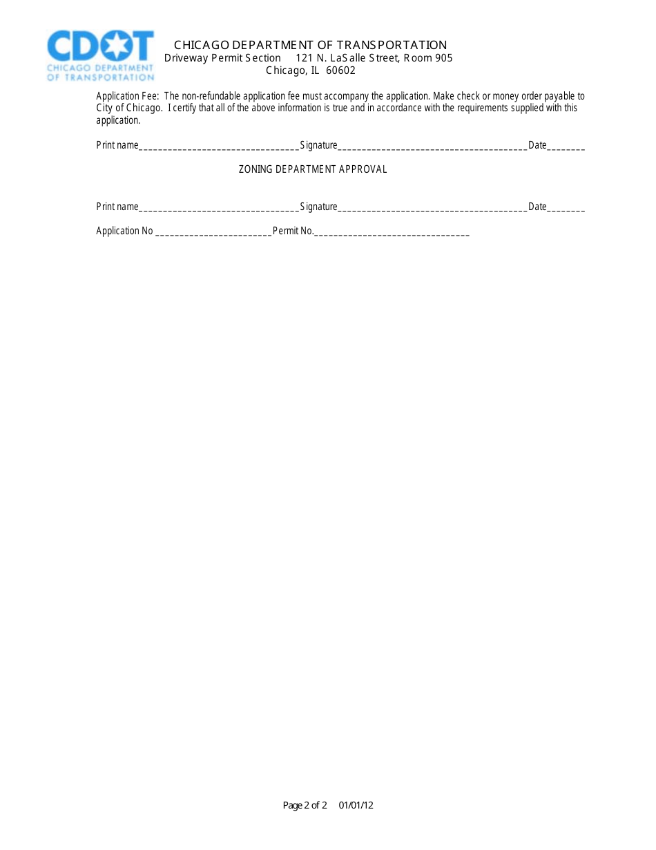 Application for Commercial Driveway Permit - City of Chicago, Illinois, Page 2