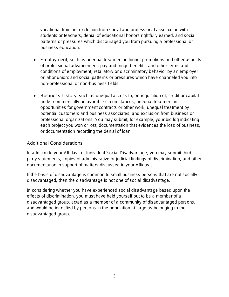 Attachment 4 Affidavit of Individual Social Disadvantage - City of Chicago, Illinois, Page 3