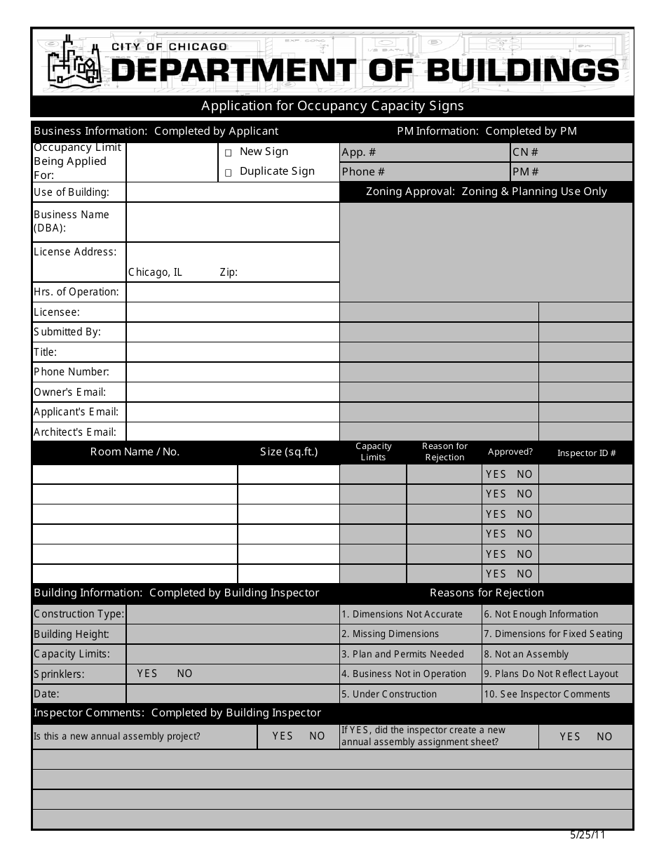 City of Chicago, Illinois Application for Occupancy Capacity Signs ...