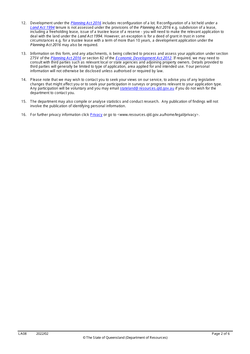 Form LA08 Part B Owners Consent to Development Application - Queensland, Australia, Page 2