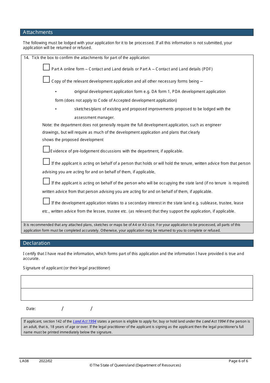 Form LA08 Part B Owners Consent to Development Application - Queensland, Australia, Page 6
