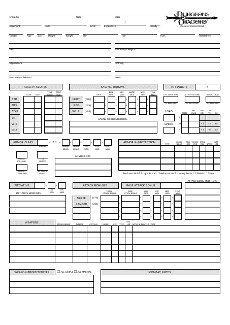 Dungeons and Dragons 3.5 Character Sheet Version 2 - Preview Image