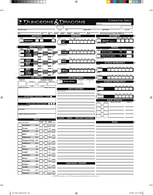 Dnd Character Sheet - 4th Edition