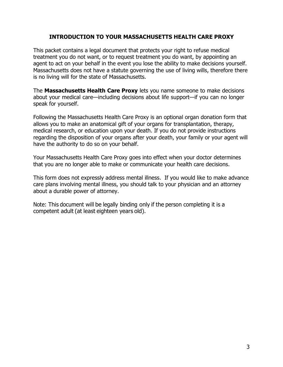 Massachusetts Health Care Proxy - National Hospice and Palliative Care Organization - Massachusetts, Page 3