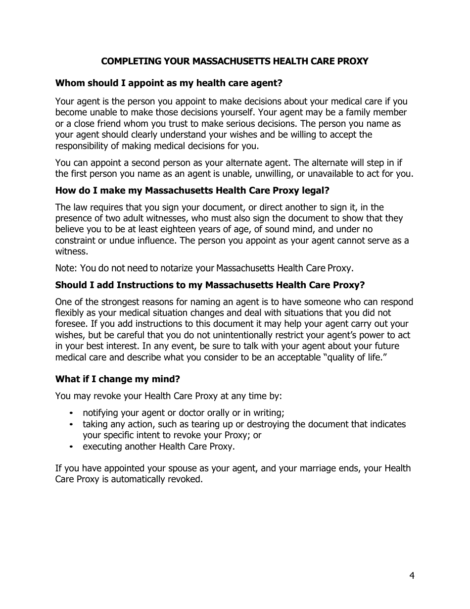 Massachusetts Health Care Proxy - National Hospice and Palliative Care Organization - Massachusetts, Page 4