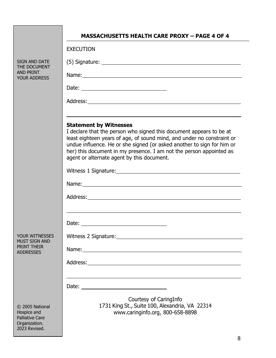Massachusetts Health Care Proxy - National Hospice and Palliative Care Organization - Massachusetts, Page 8