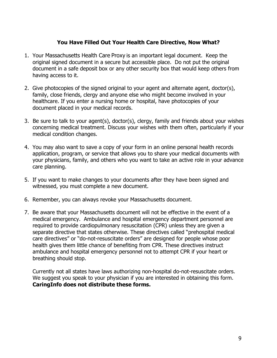 Massachusetts Health Care Proxy - National Hospice and Palliative Care Organization - Massachusetts, Page 9