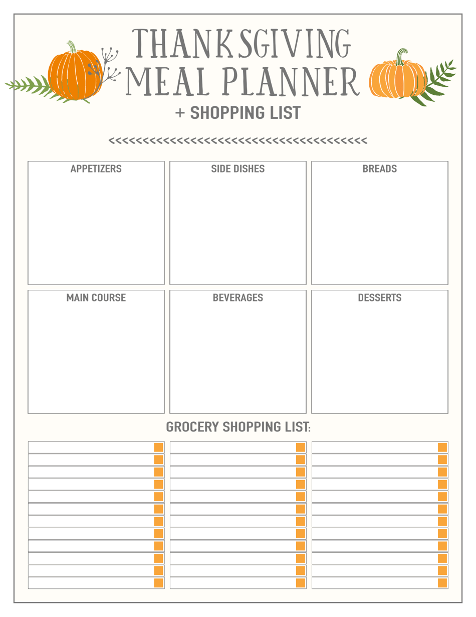 Thanksgiving Meal Planner and Shopping List