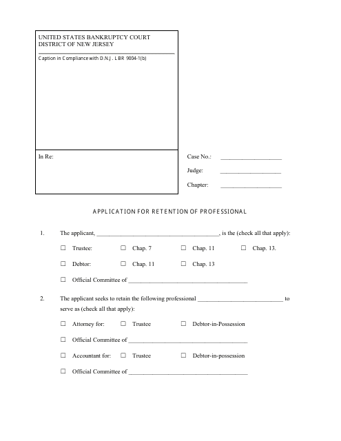 Application for Retention of Professional - New Jersey Download Pdf