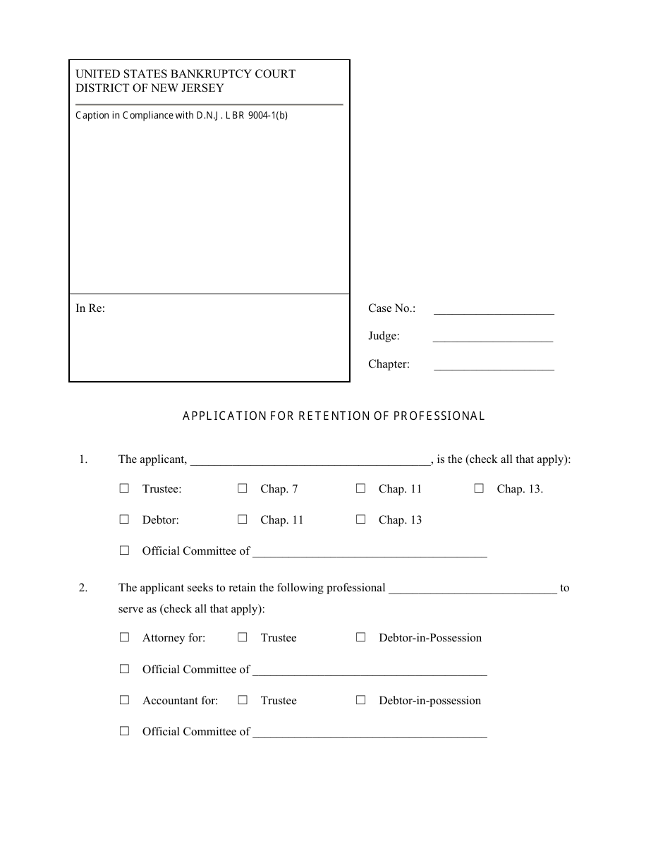 Application for Retention of Professional - New Jersey, Page 1