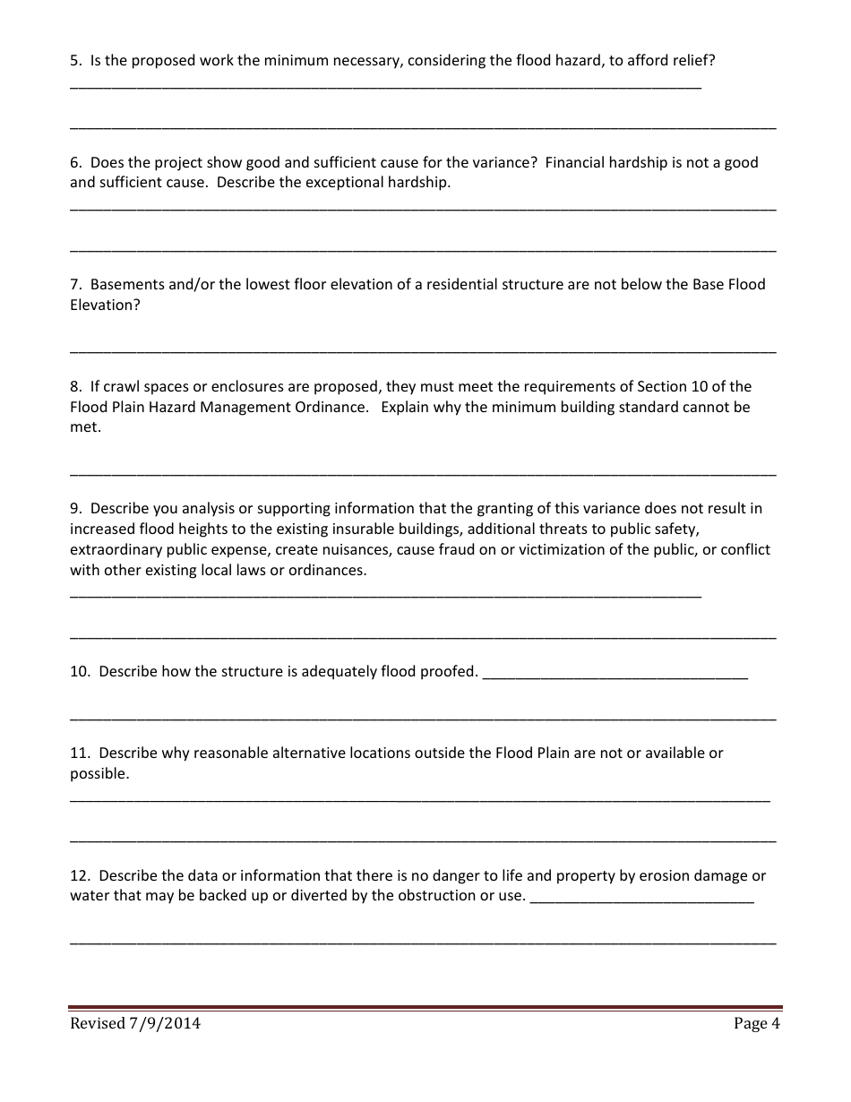 Application for a Variance Flood Plain Hazard Management Regulations - Montana, Page 4