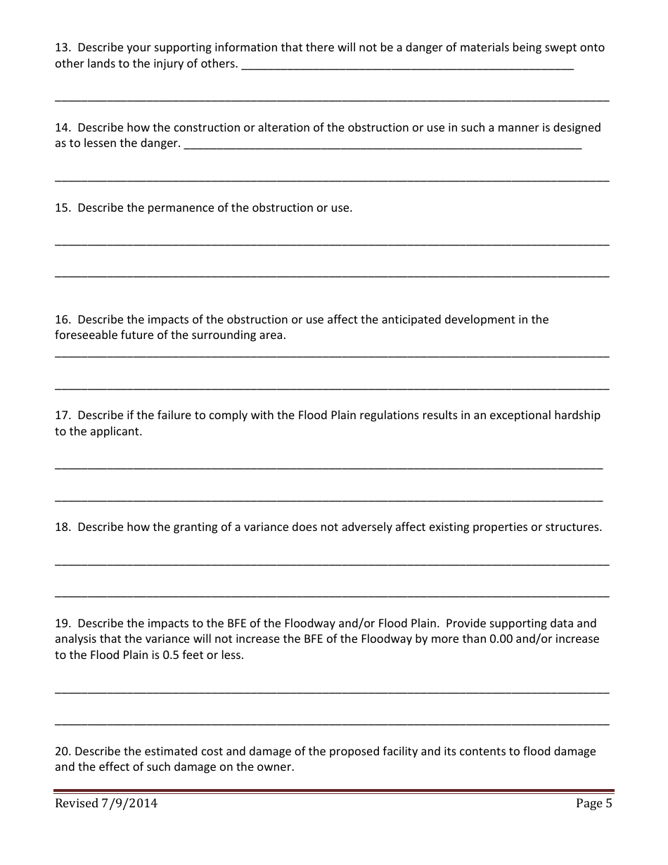 Application for a Variance Flood Plain Hazard Management Regulations - Montana, Page 5