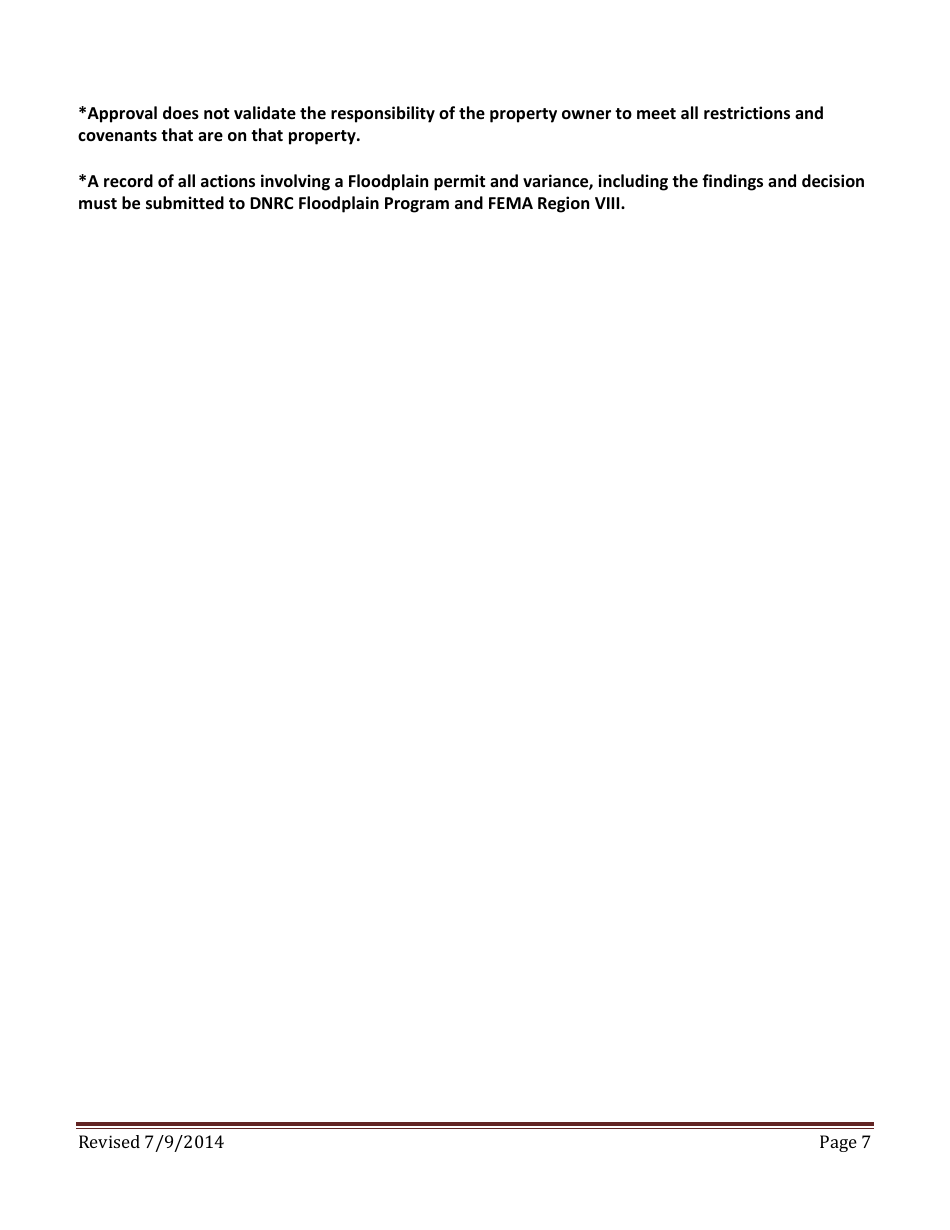 Application for a Variance Flood Plain Hazard Management Regulations - Montana, Page 7