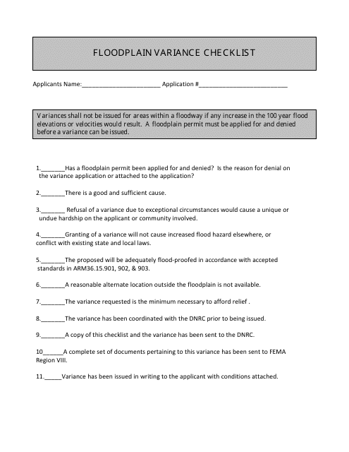 Floodplain Variance Checklist - Montana