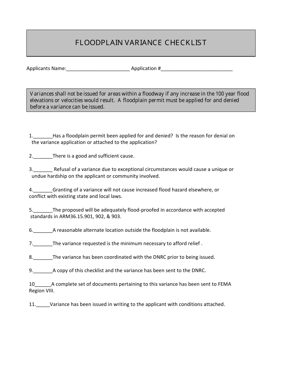 Floodplain Variance Checklist - Montana, Page 1