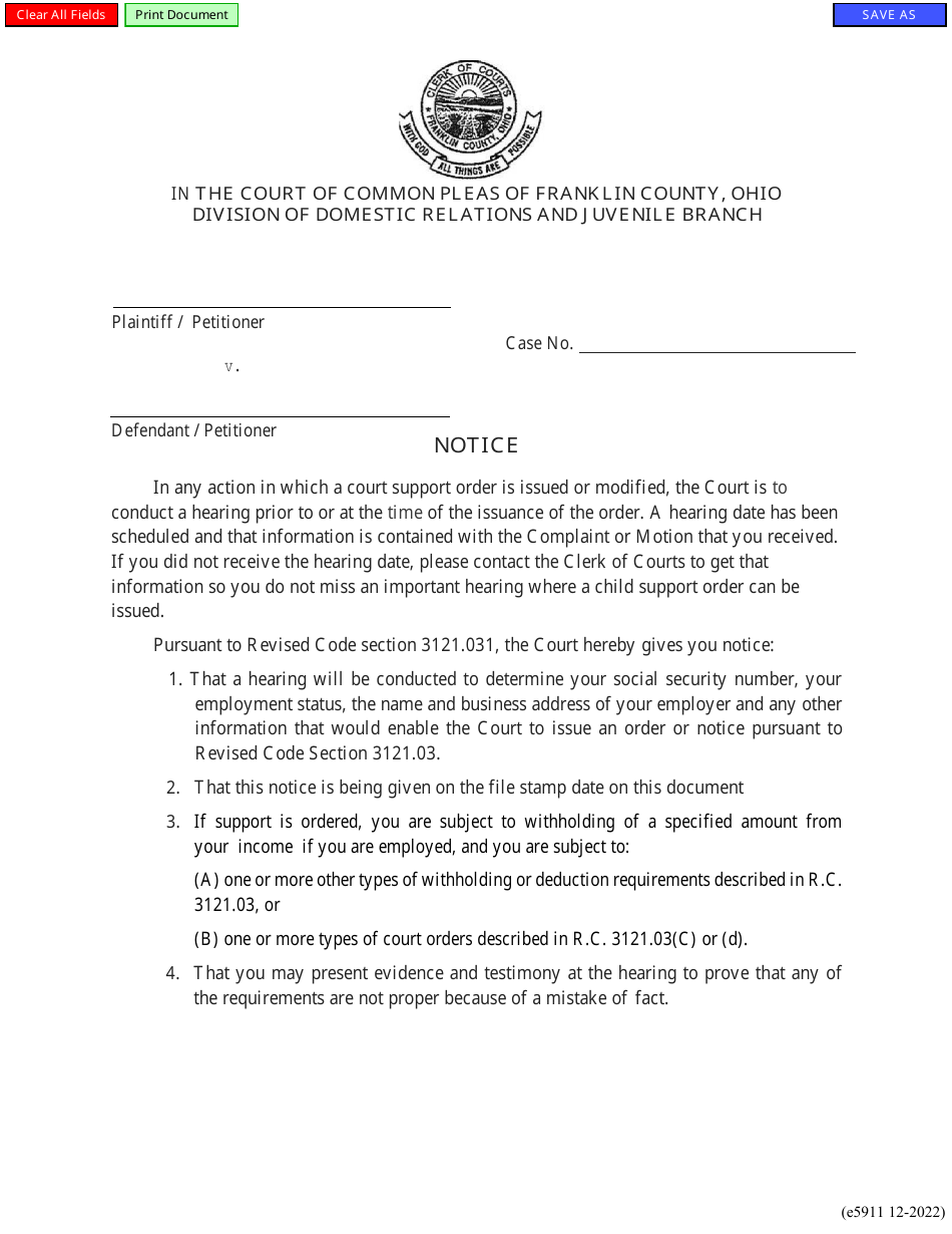 Form E5911 - Fill Out, Sign Online and Download Fillable PDF, Franklin ...