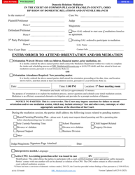 Document preview: Form E0125 Entry/Order to Attend Orientation and/or Mediation - Domestic Relations Mediation - Franklin County, Ohio