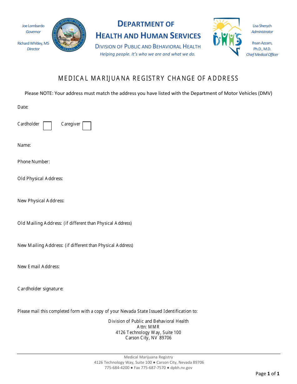 Medical Marijuana Registry Change of Address - Nevada, Page 1