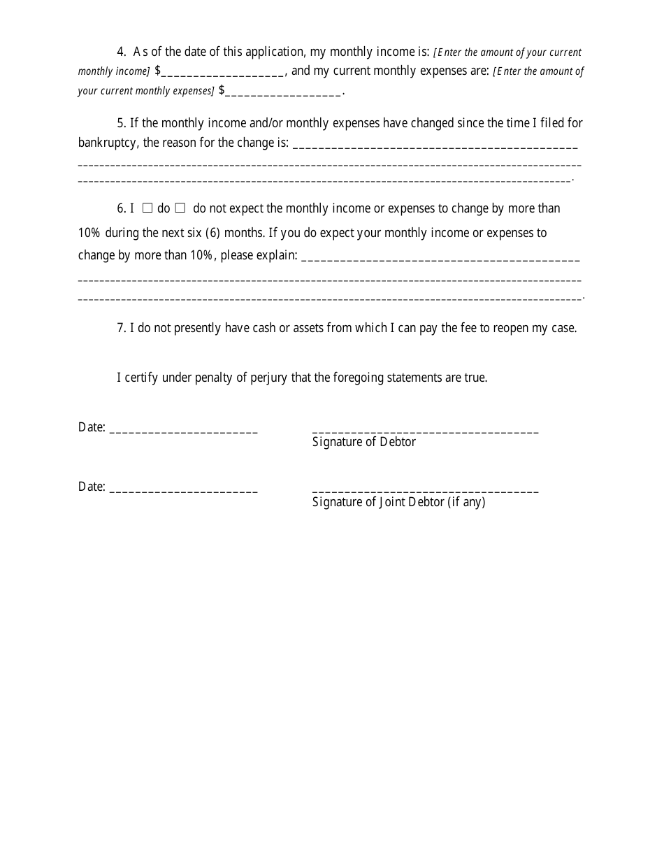 Application to Waive the Fee to Reopen Bankruptcy Case - New Jersey, Page 4