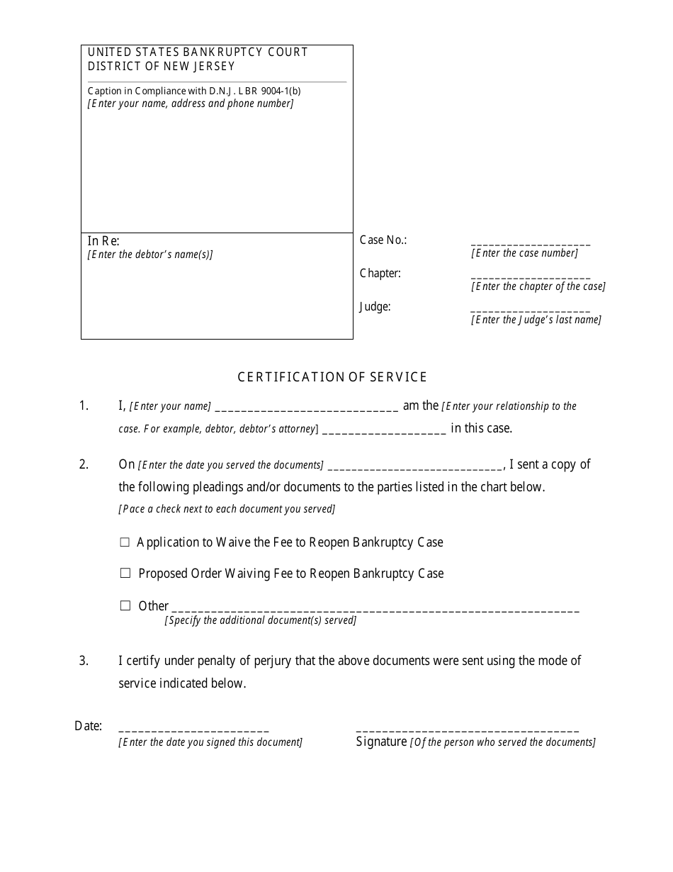 Application to Waive the Fee to Reopen Bankruptcy Case - New Jersey, Page 5