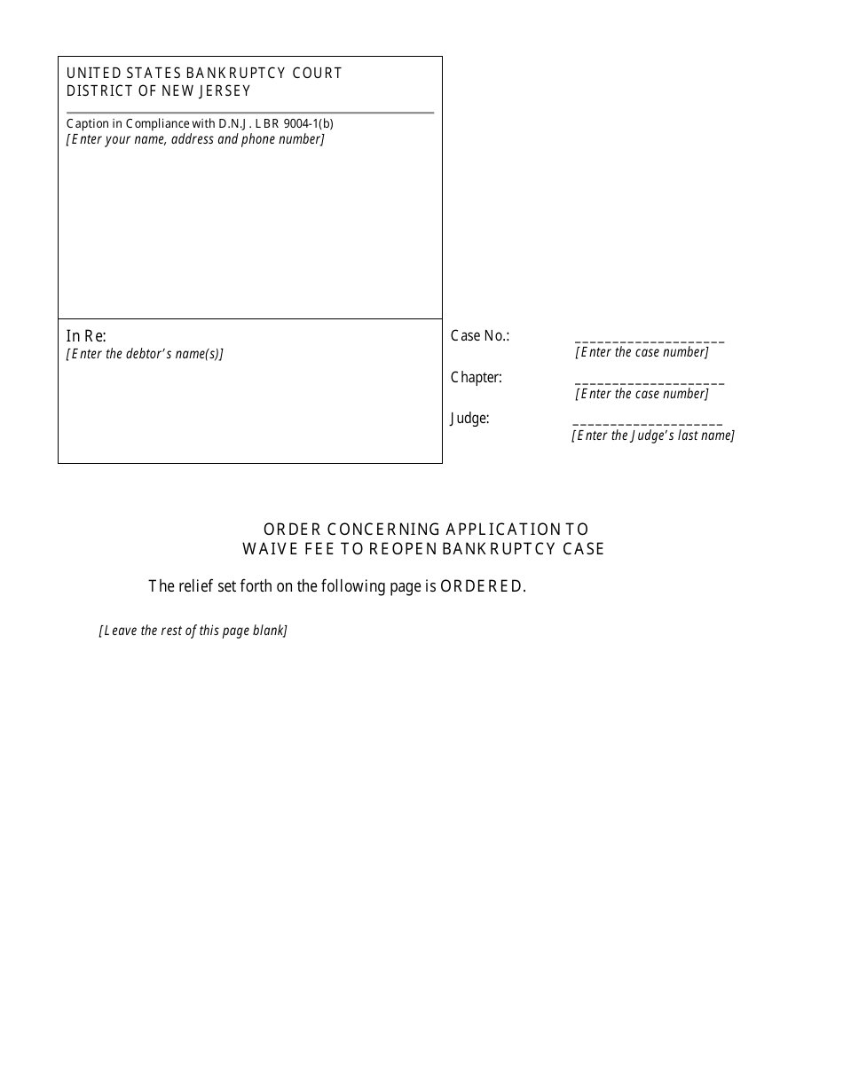 Application to Waive the Fee to Reopen Bankruptcy Case - New Jersey, Page 8