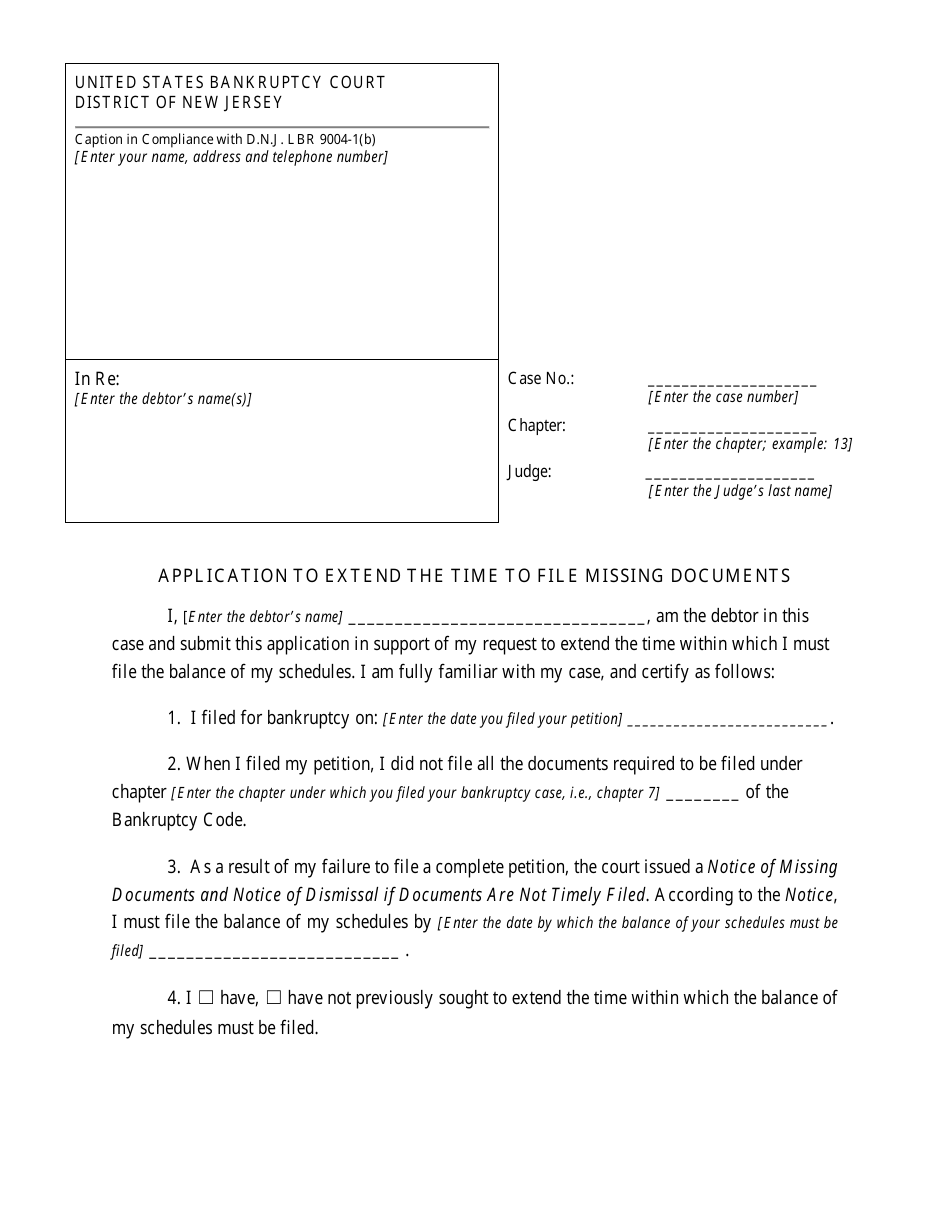 Application to Extend the Time to File Missing Documents - New Jersey, Page 3