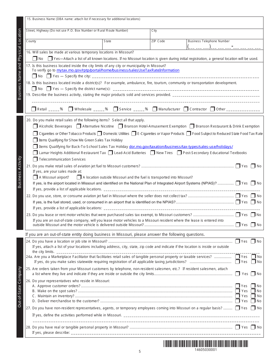 Form 2643 Missouri Tax Registration Application - Missouri, Page 7