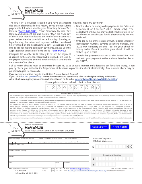 Form MO-1041V 2022 Printable Pdf
