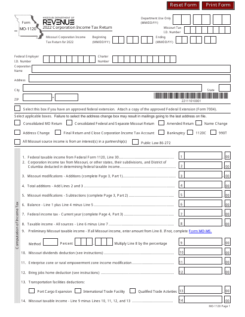 Form MO-1120 2022 Printable Pdf