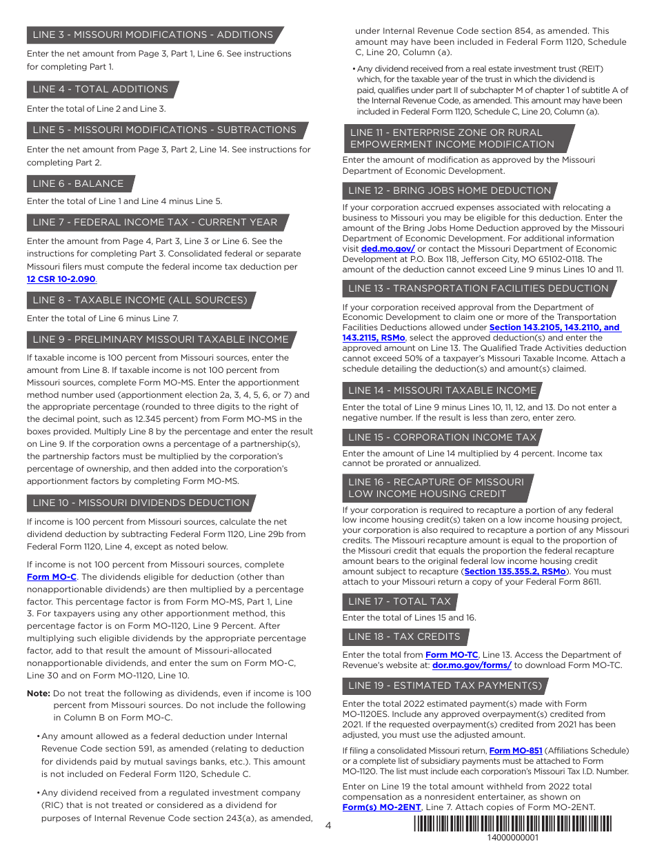 Instructions for Form MO-1120 Corporation Income Tax Return - Missouri, Page 4