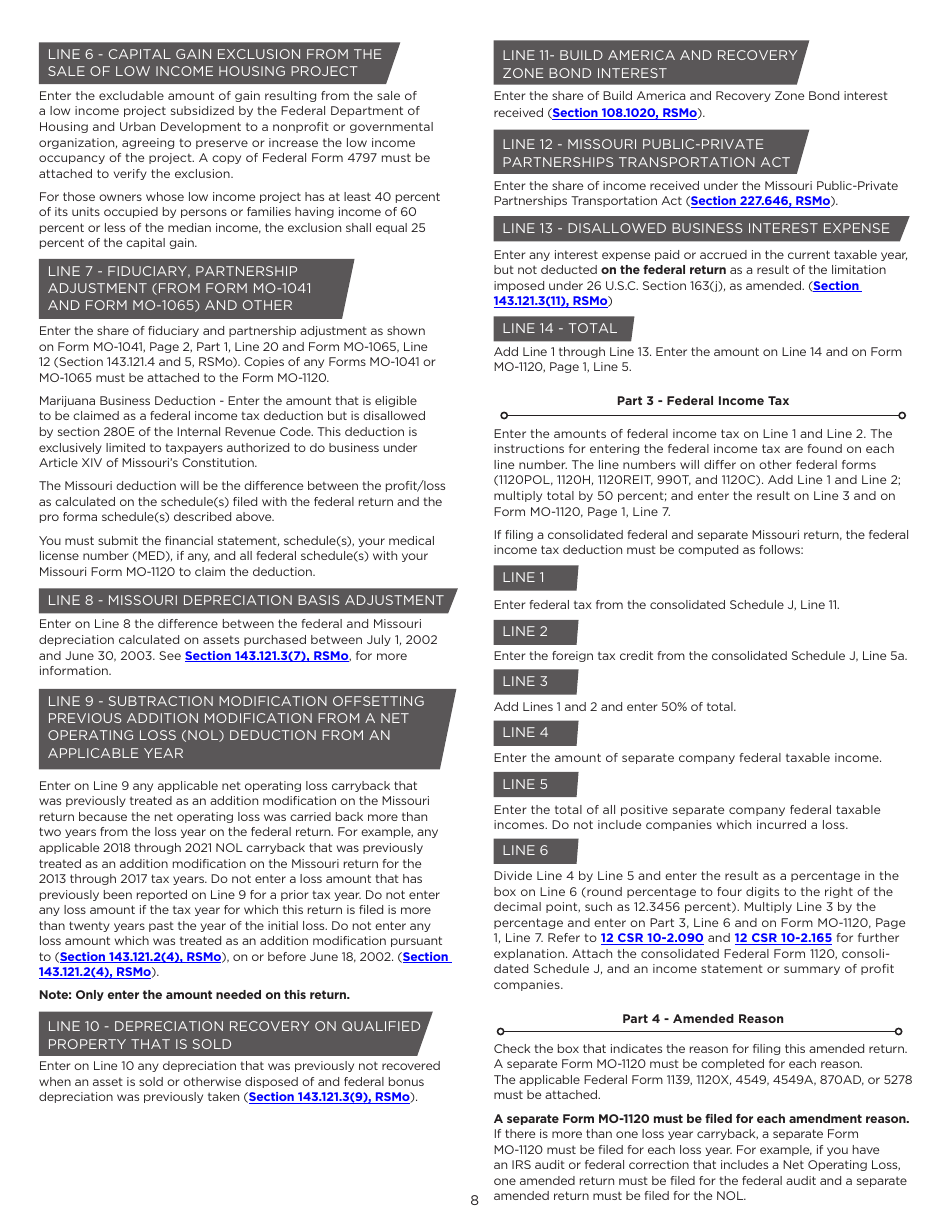 Instructions for Form MO-1120 Corporation Income Tax Return - Missouri, Page 8