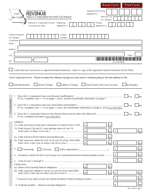 Form MO-1120S 2022 Printable Pdf