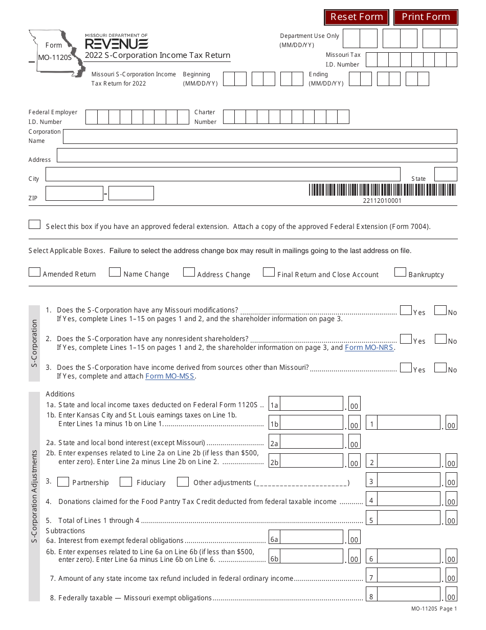 Form MO-1120S S-Corporation Income Tax Return - Missouri, Page 1