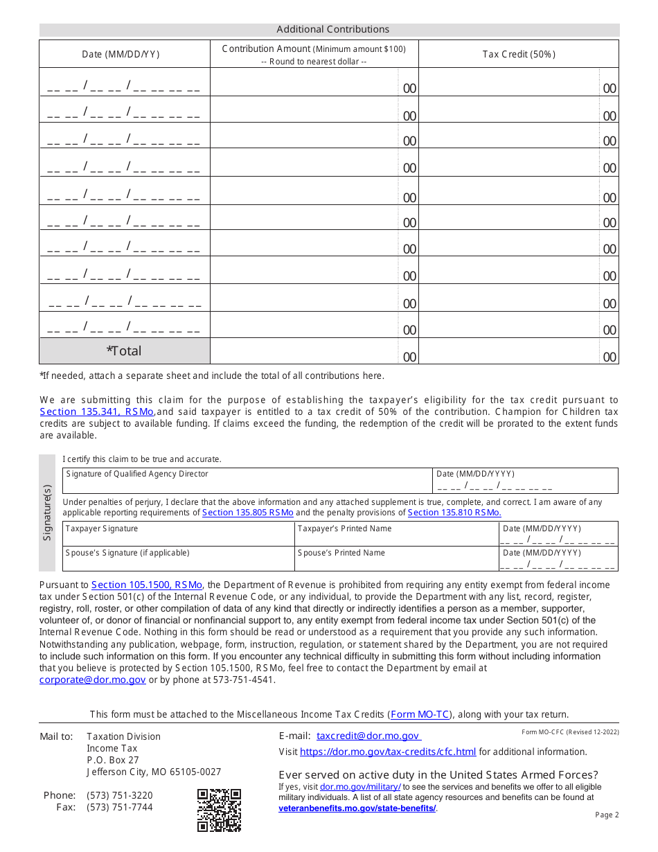 Form MO-CFC Champion for Children Tax Credit - Missouri, Page 2